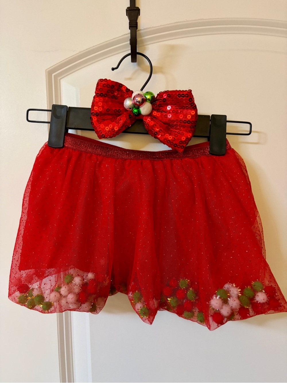 Dog Red Christmas Tutu Skirt and Bow Set